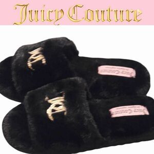 Juicy Couture Herin JC Rhinestone Logo Slippers- Black Pearl